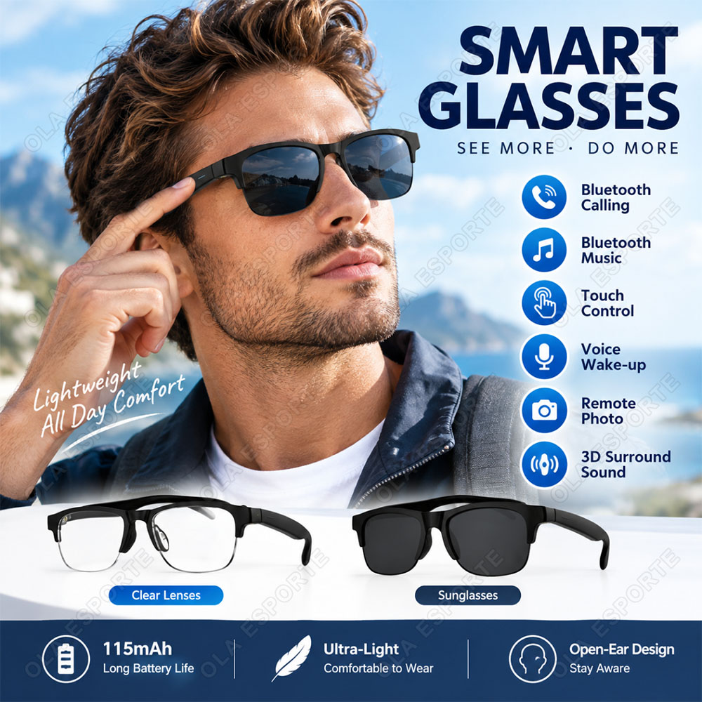 AI Smart Glasses HD Audio Blue - Smart Glasses Lens ulasan dan harga